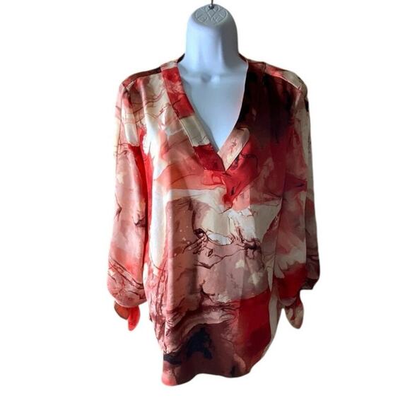 Alfani Floral Tie-dye Blouse Women Size Medium Tie Sleeves Top - Picture 1 of 7